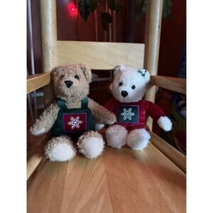 Hallmark Plush Kiss Mistletoe Bears Pair 9” Magnetic Noses Snowflake Christmas